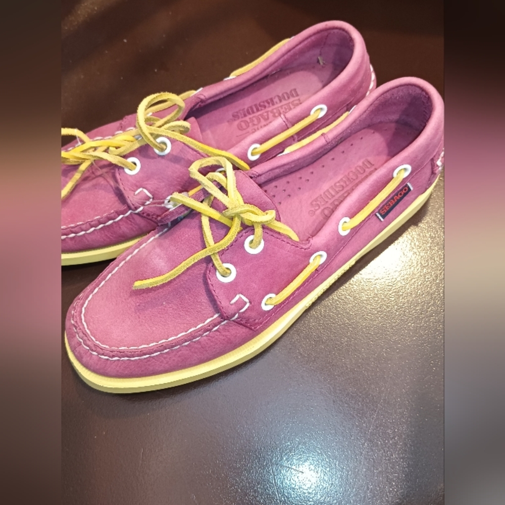 Sebago Womens Burgundy and Yellow Boat shoes